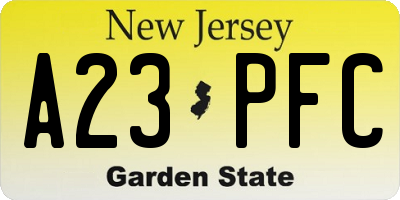 NJ license plate A23PFC
