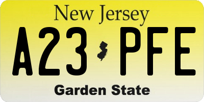 NJ license plate A23PFE