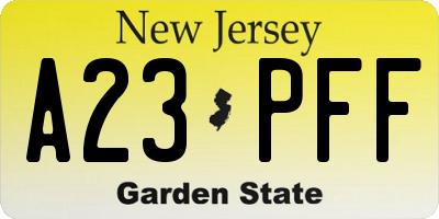 NJ license plate A23PFF