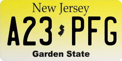 NJ license plate A23PFG