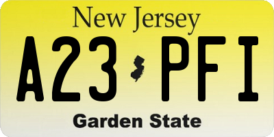 NJ license plate A23PFI