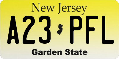 NJ license plate A23PFL