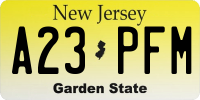 NJ license plate A23PFM