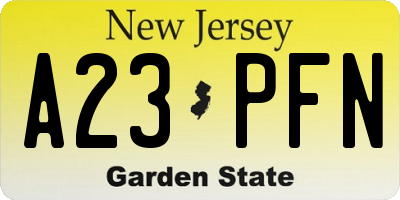 NJ license plate A23PFN