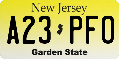 NJ license plate A23PFO