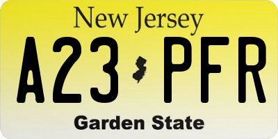 NJ license plate A23PFR