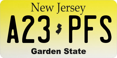 NJ license plate A23PFS