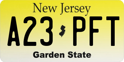 NJ license plate A23PFT