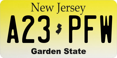 NJ license plate A23PFW