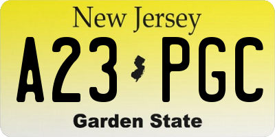 NJ license plate A23PGC