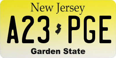 NJ license plate A23PGE