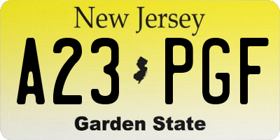 NJ license plate A23PGF