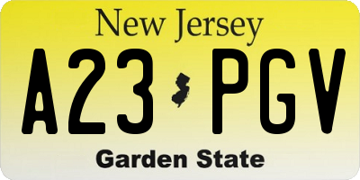 NJ license plate A23PGV