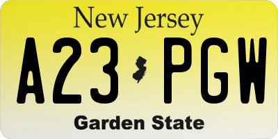 NJ license plate A23PGW