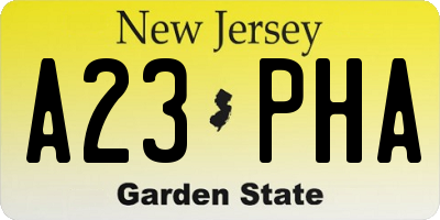 NJ license plate A23PHA