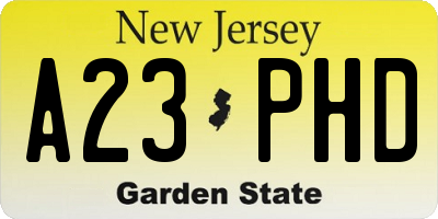 NJ license plate A23PHD