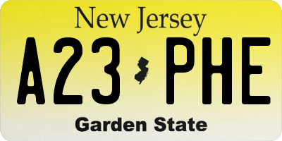 NJ license plate A23PHE