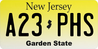 NJ license plate A23PHS