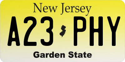 NJ license plate A23PHY