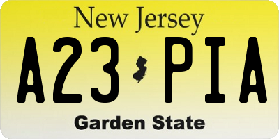 NJ license plate A23PIA