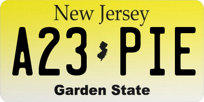 NJ license plate A23PIE