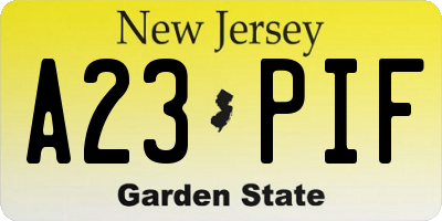NJ license plate A23PIF