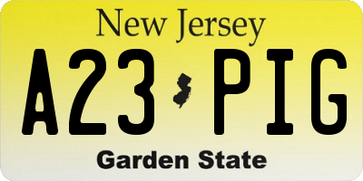 NJ license plate A23PIG