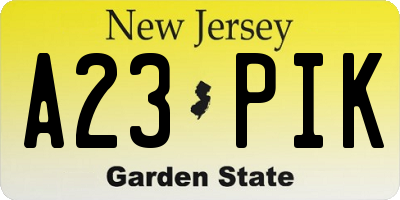 NJ license plate A23PIK