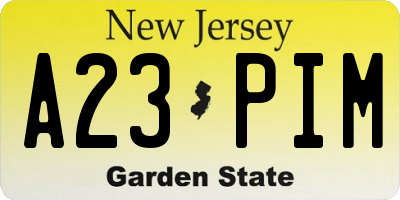 NJ license plate A23PIM