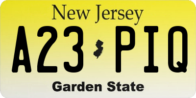 NJ license plate A23PIQ
