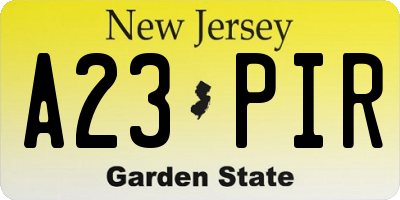 NJ license plate A23PIR