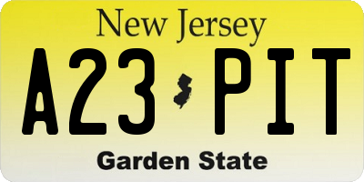 NJ license plate A23PIT