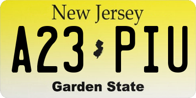 NJ license plate A23PIU