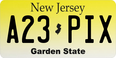 NJ license plate A23PIX