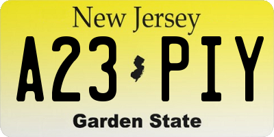 NJ license plate A23PIY
