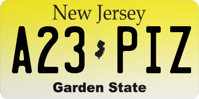 NJ license plate A23PIZ