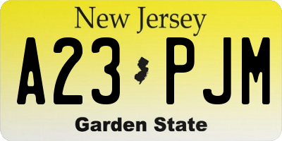 NJ license plate A23PJM