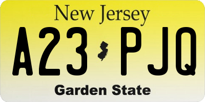 NJ license plate A23PJQ