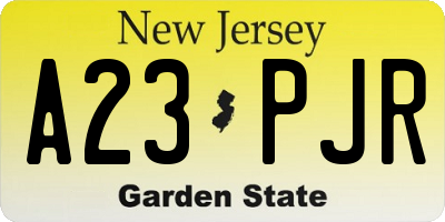 NJ license plate A23PJR