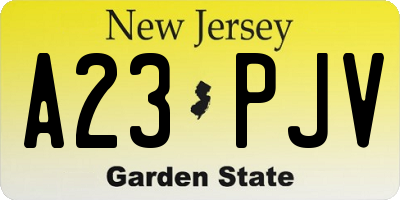 NJ license plate A23PJV