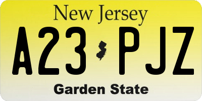 NJ license plate A23PJZ