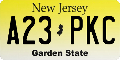 NJ license plate A23PKC