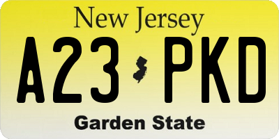 NJ license plate A23PKD