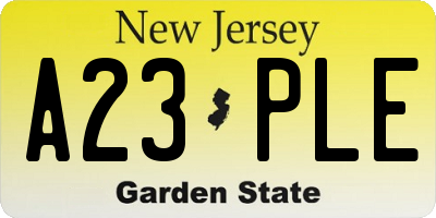 NJ license plate A23PLE