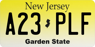 NJ license plate A23PLF