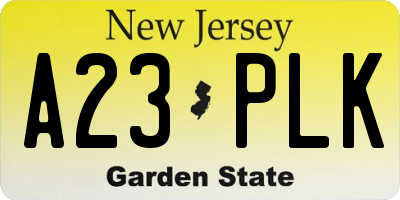NJ license plate A23PLK