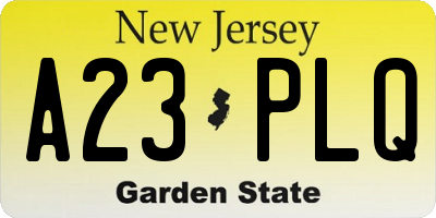 NJ license plate A23PLQ