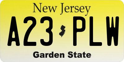 NJ license plate A23PLW