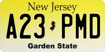 NJ license plate A23PMD