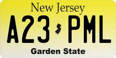 NJ license plate A23PML